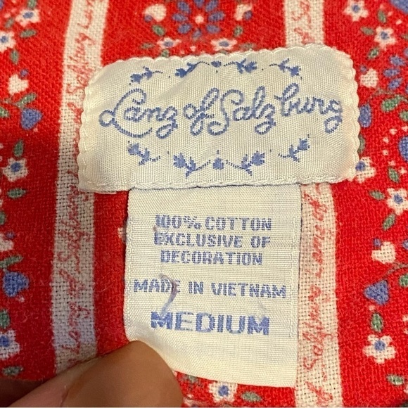 Lanz of Salzburg Red Floral Heart Print Flannel Nightgown Long Medium M Womens - Picture 7 of 10